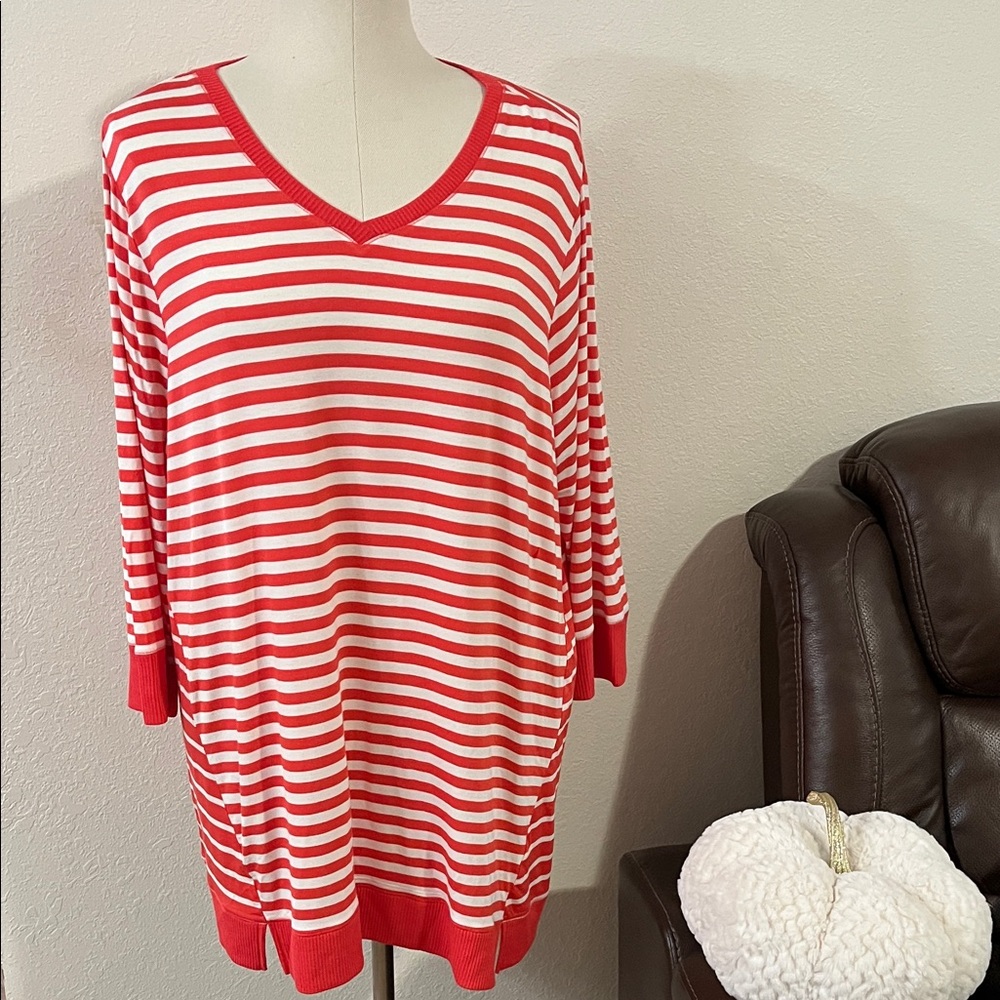 Avenue Orange and Cream  Striped Tunic